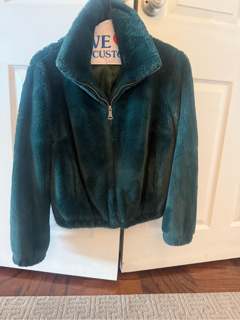 Urban Outfitters Deep Teal Faux Fur Zip Jacket